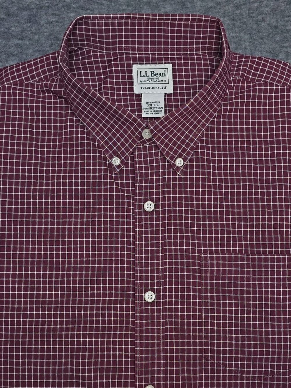 L.L.Bean XXL Traditional Fit Burgundy Check Cotton Button Down Shirt